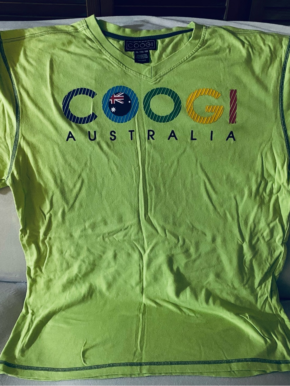 COOGI Neon Lime Green Short Sleeve Australia Logo Tee